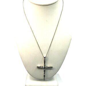 Reversible Silver Cross Pendant on Silver Tone Chain Necklace, One Side Polished